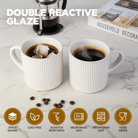 DeeCoo tazas blancas mate apilables con base ranurada para ahorro de espacio