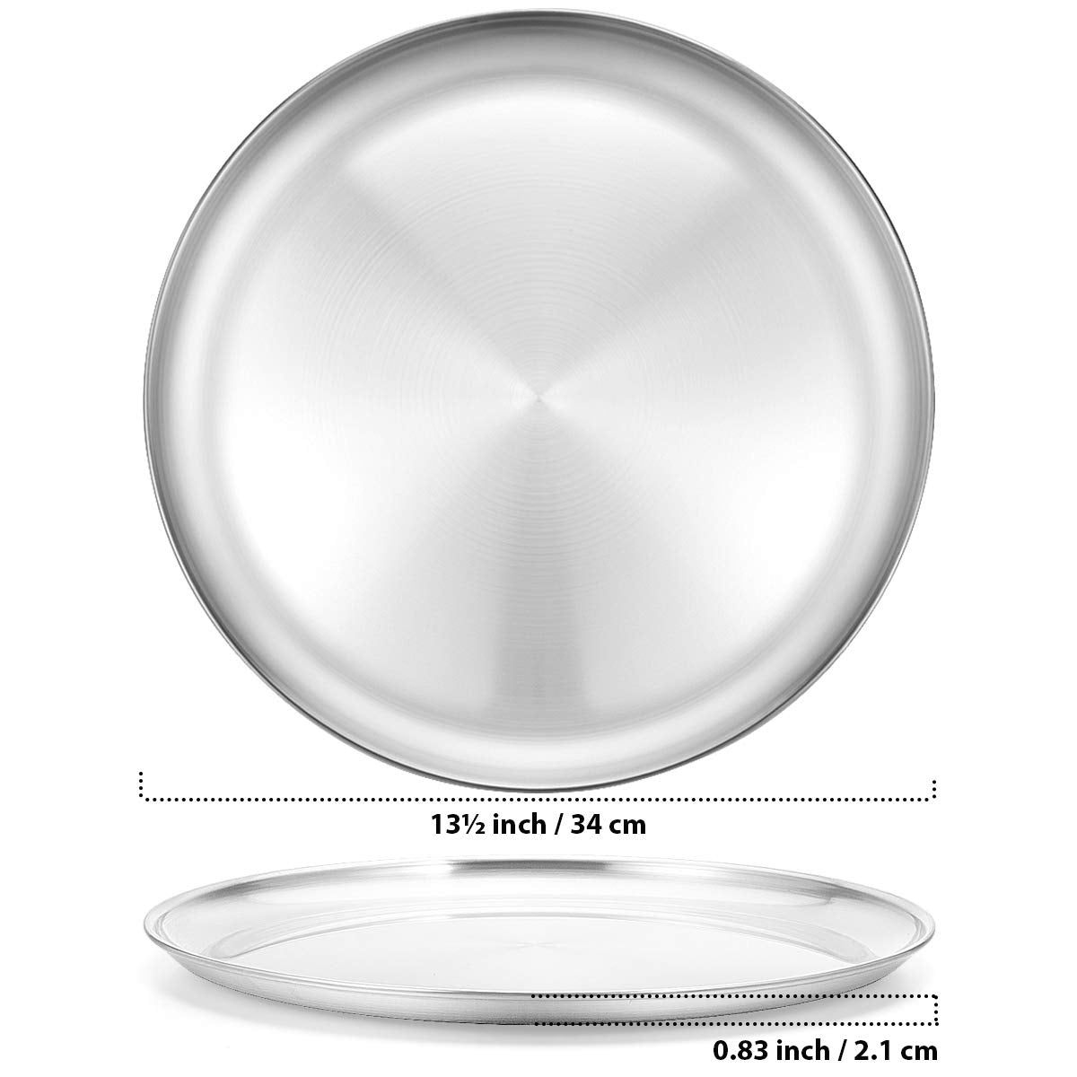 Conjunto de dos bandejas Deedro para pizza inoxidable, ideal para hornear y servir.