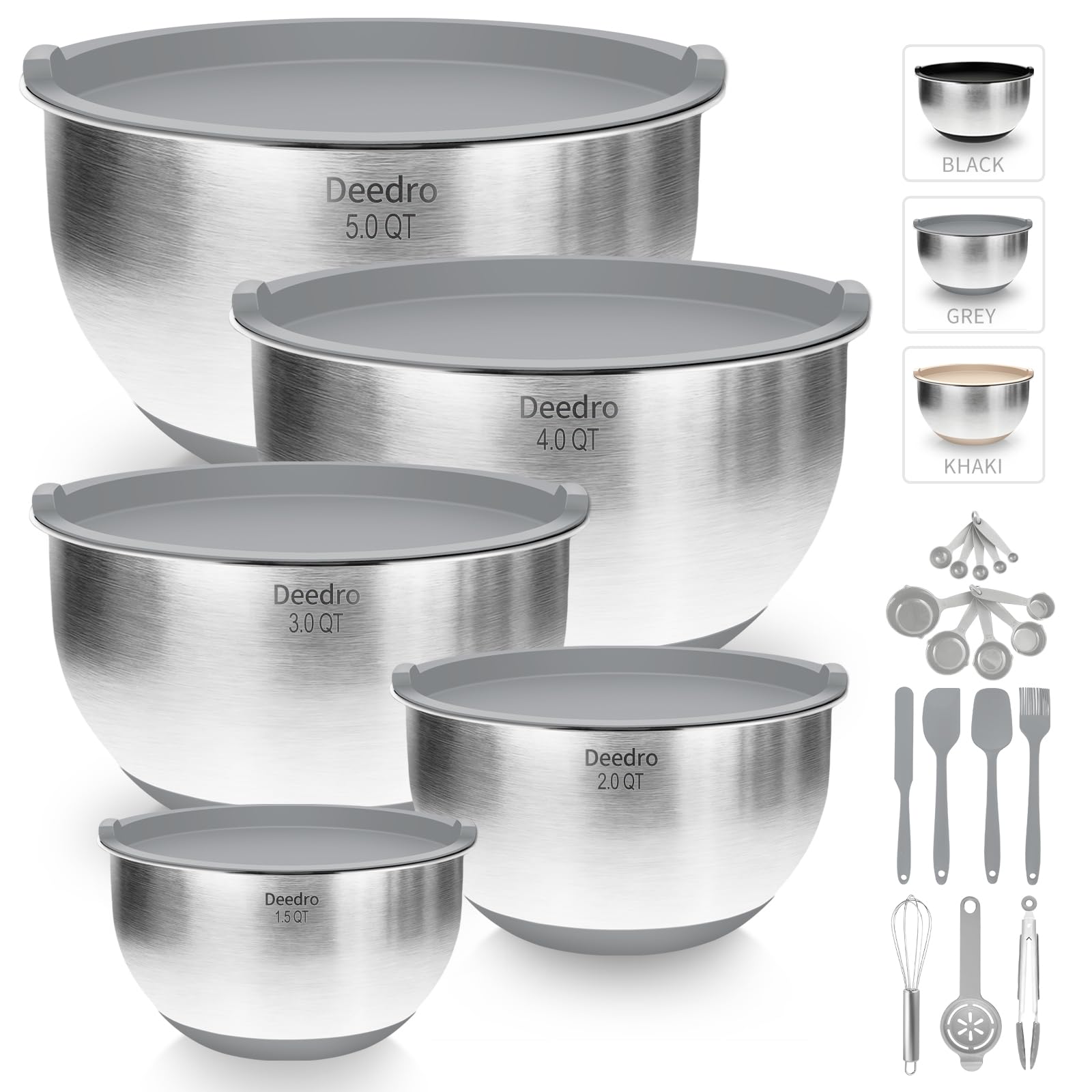 Deedro cuenco de acero inoxidable 1.5qt con tapa hermética para conservar frescura