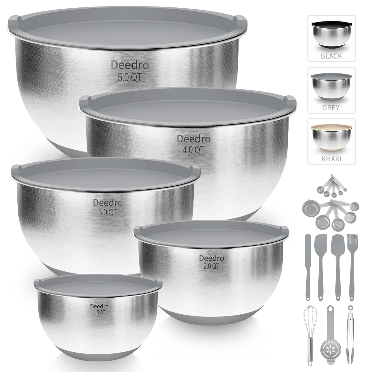 Deedro cuenco de acero inoxidable 1.5qt con tapa hermética para conservar frescura