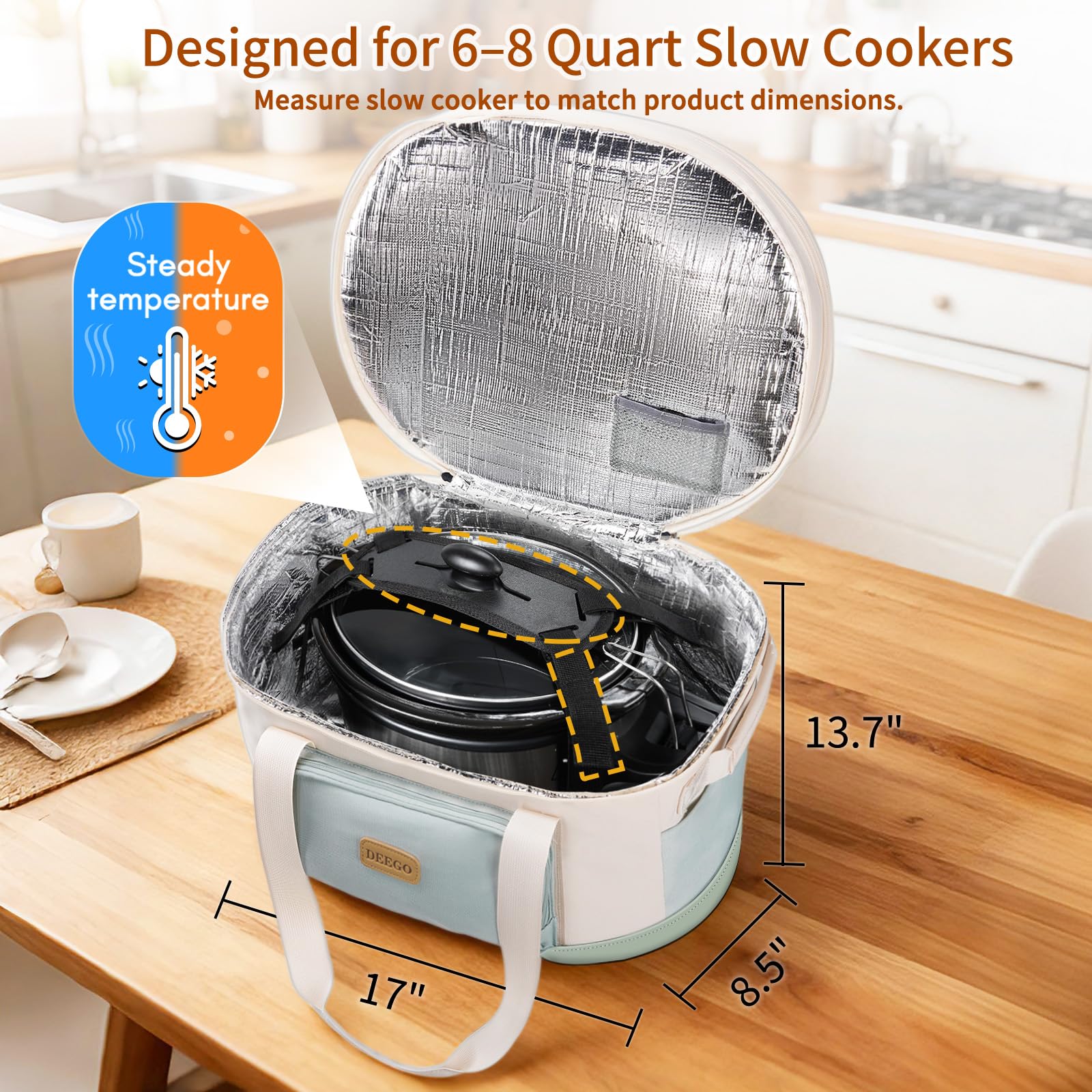 DEEGO bolsa porta Crock-Pot, bolsillo frontal para accesorios
