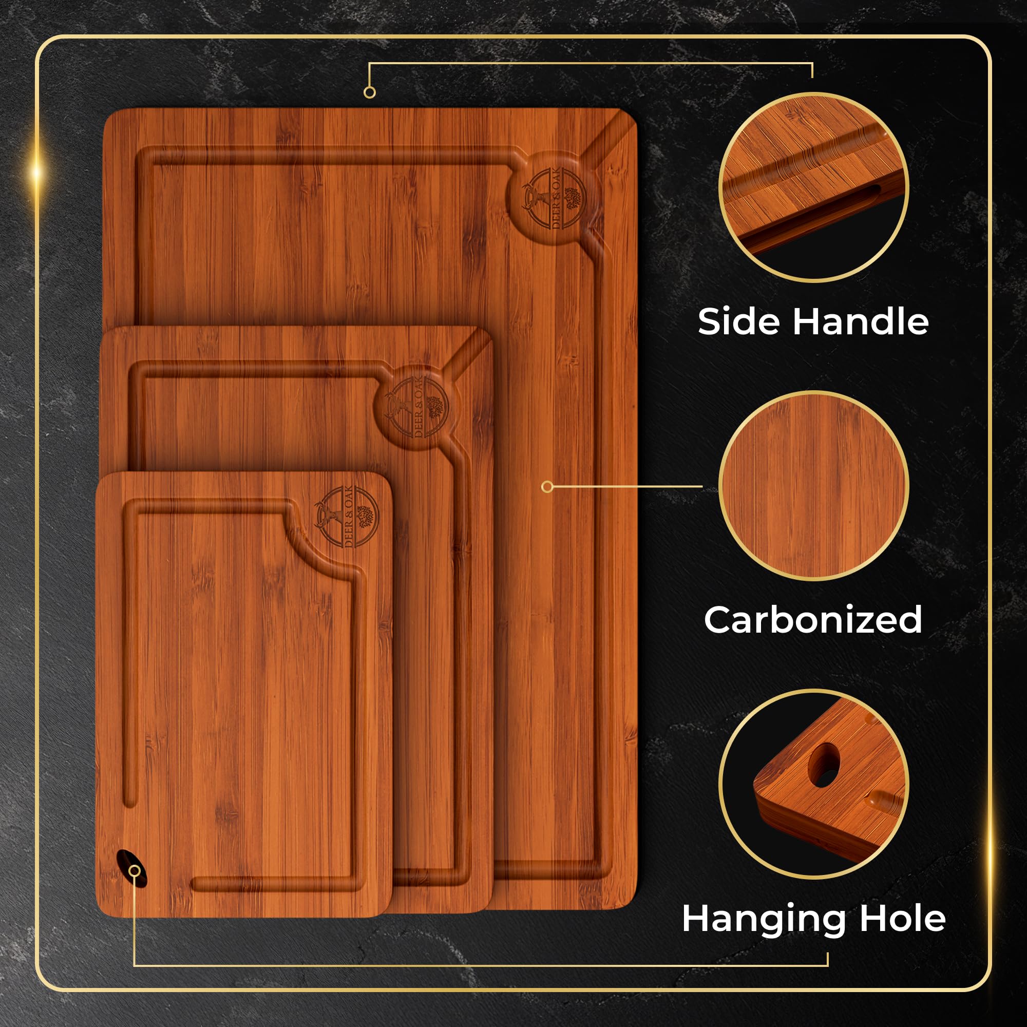 Deer & Oak tabla cortar carbonizada con surco drenaje para jugos