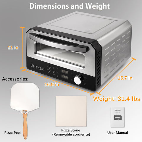 Deerneuf Horno Pizza iluminado permite ver la cocción interior.