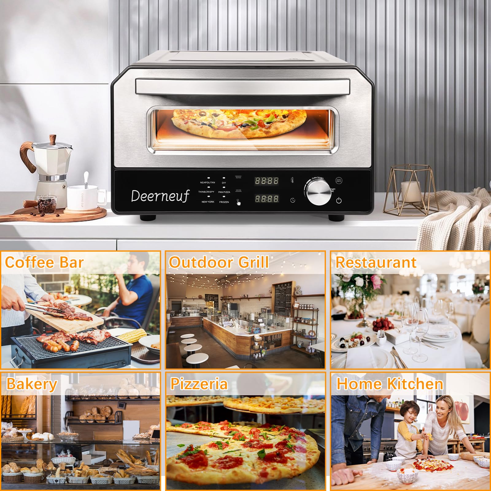 Deerneuf Horno Pizza incluye pala para pizza y control cómodo.