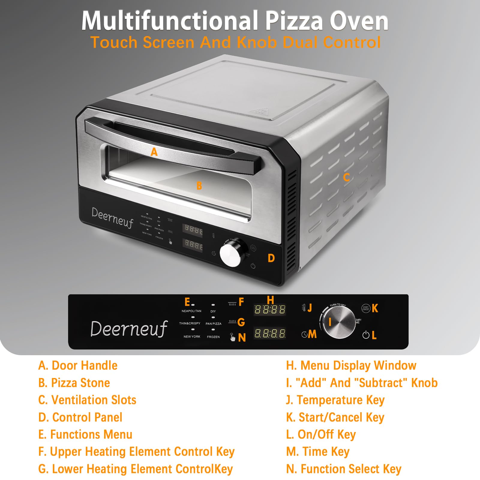 Deerneuf Horno Pizza con pantalla táctil facilita la cocción.