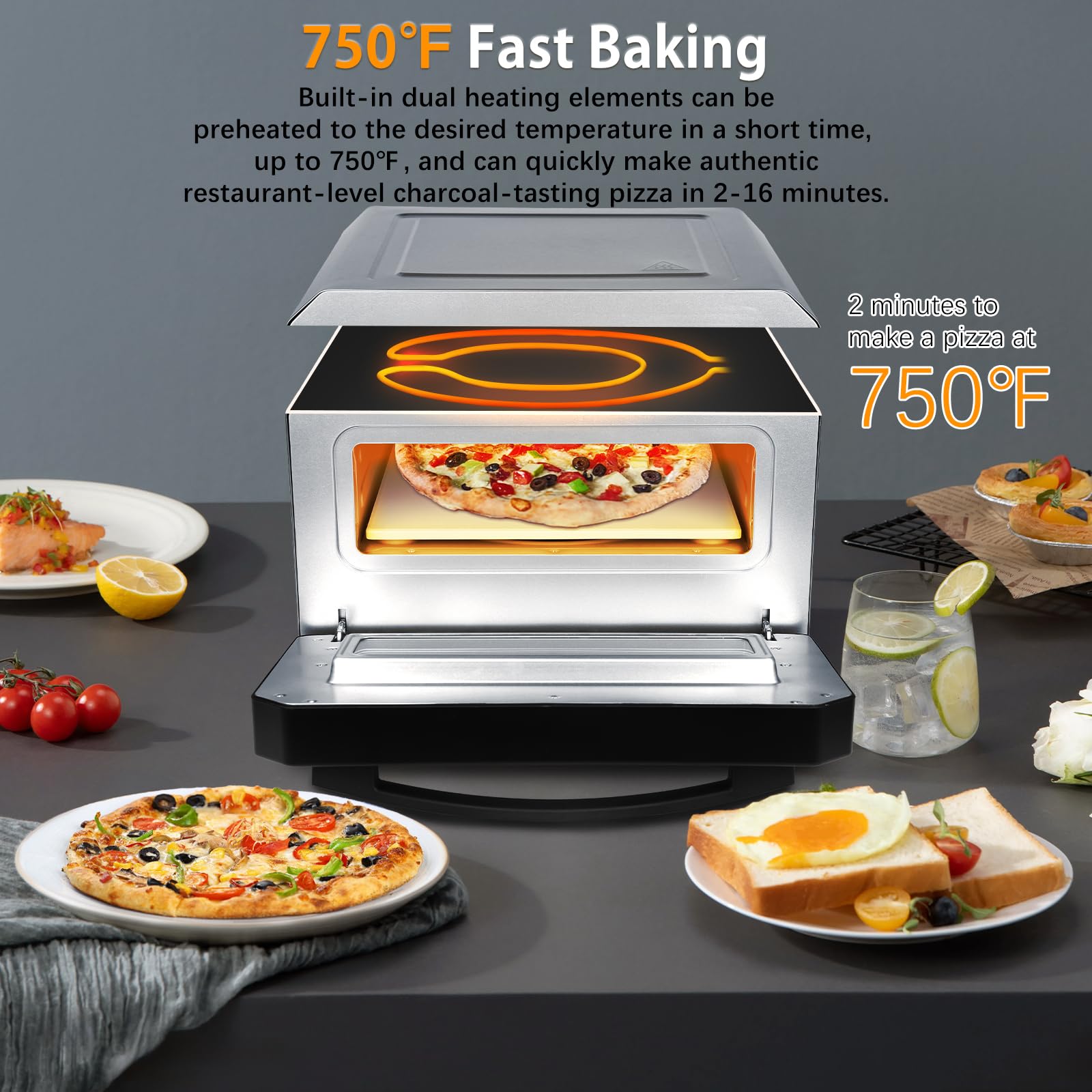 Deerneuf Horno Pizza usa piedra Cordierita para horneado uniforme.