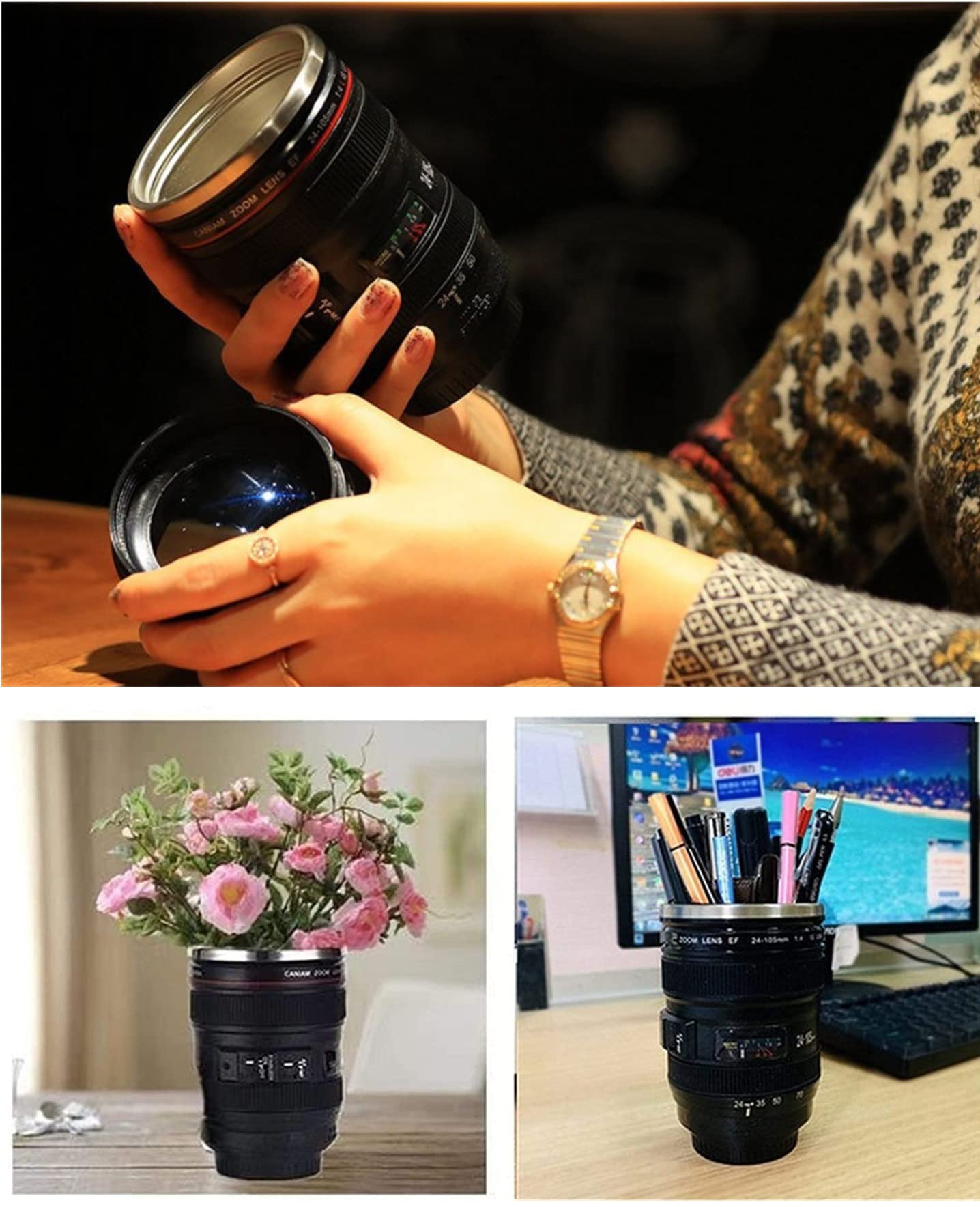 DEEXITO Taza de Café con Lente, perfecta como accesorio de oficina.