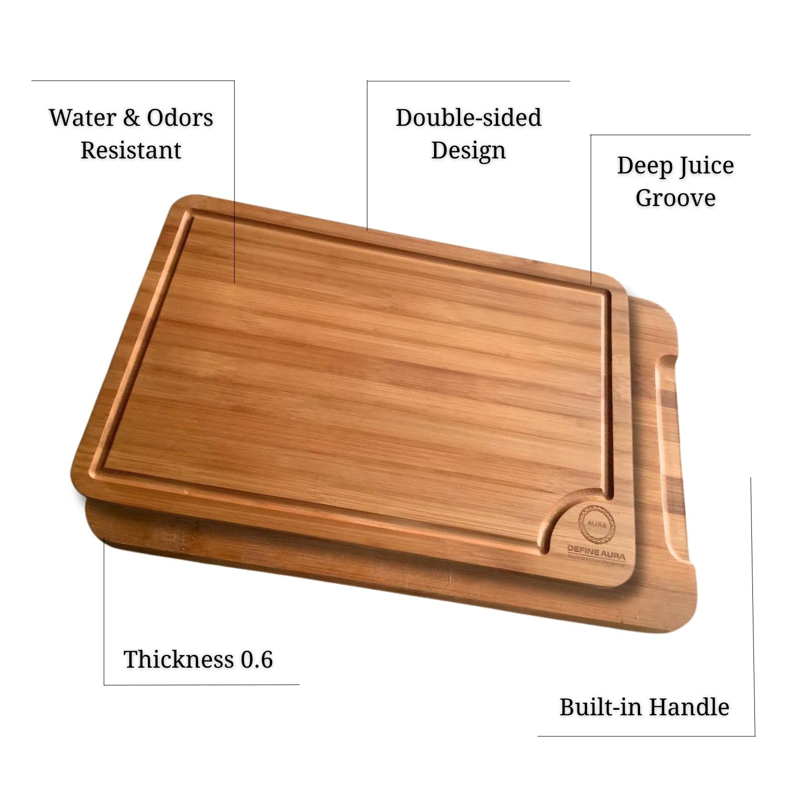 Define Aura: tabla con asas ergonómicas para transportar y servir