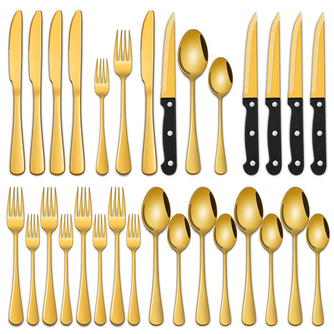 Conjunto de cubiertos Dehov oro 24 piezas para 4 personas, ideal para uso diario.