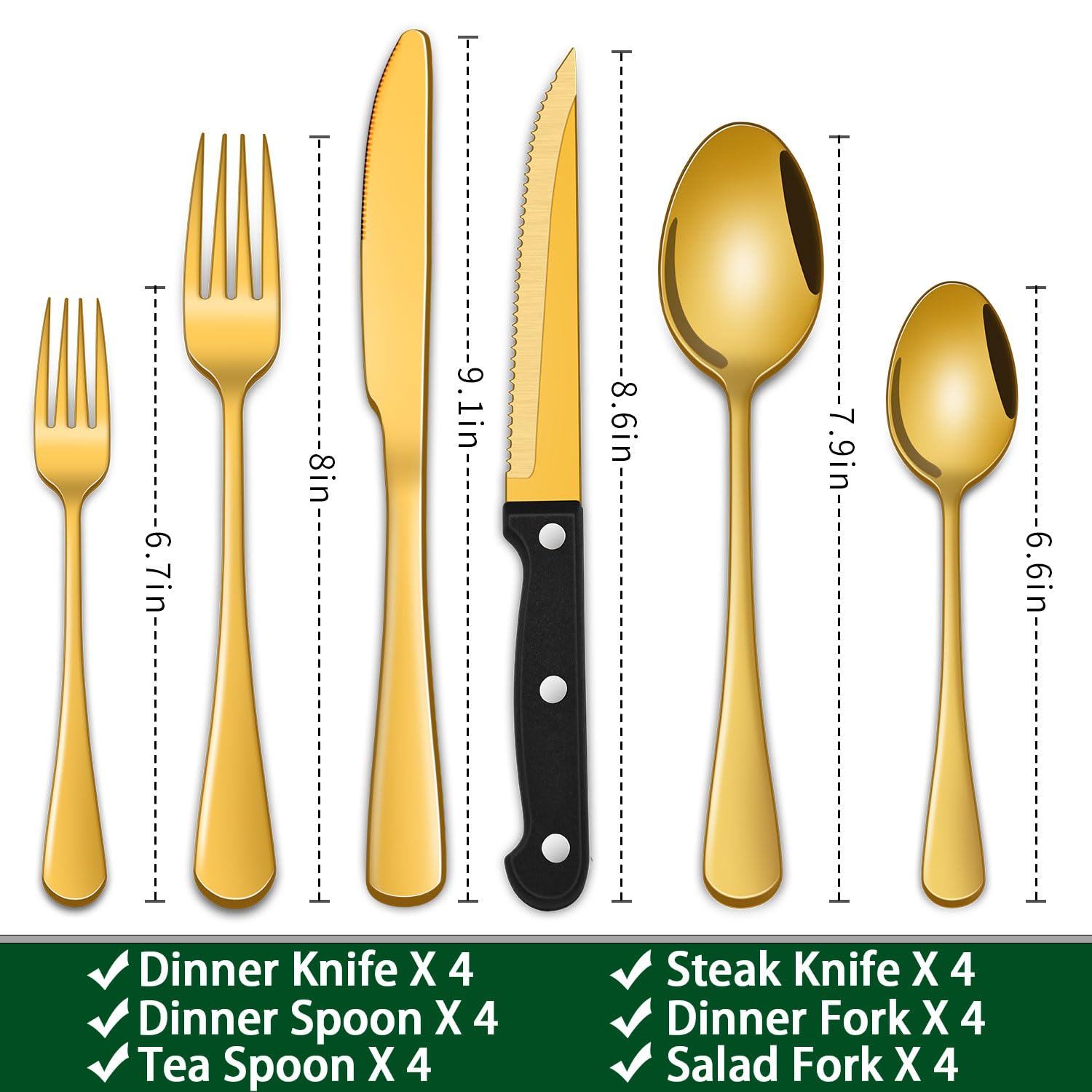 Cuchillos para filete Dehov oro, para servir carnes con estilo.