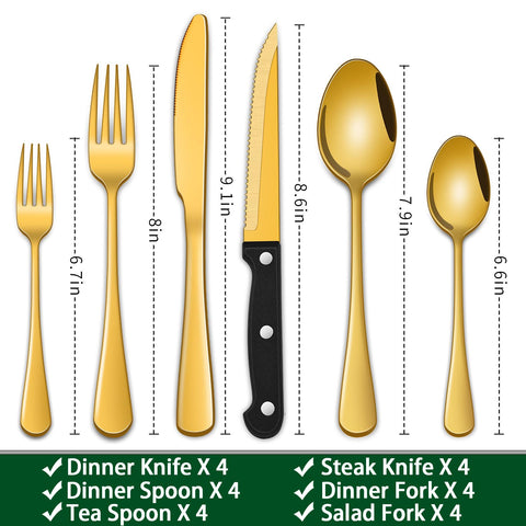 Cuchillos para filete Dehov oro, para servir carnes con estilo.