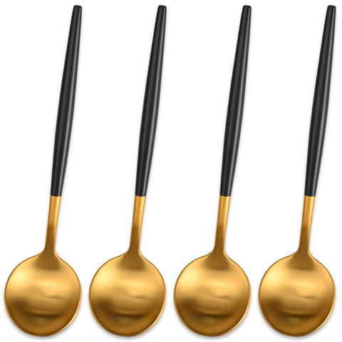 Cucharas Dehov doradas mate con mango negro para espresso