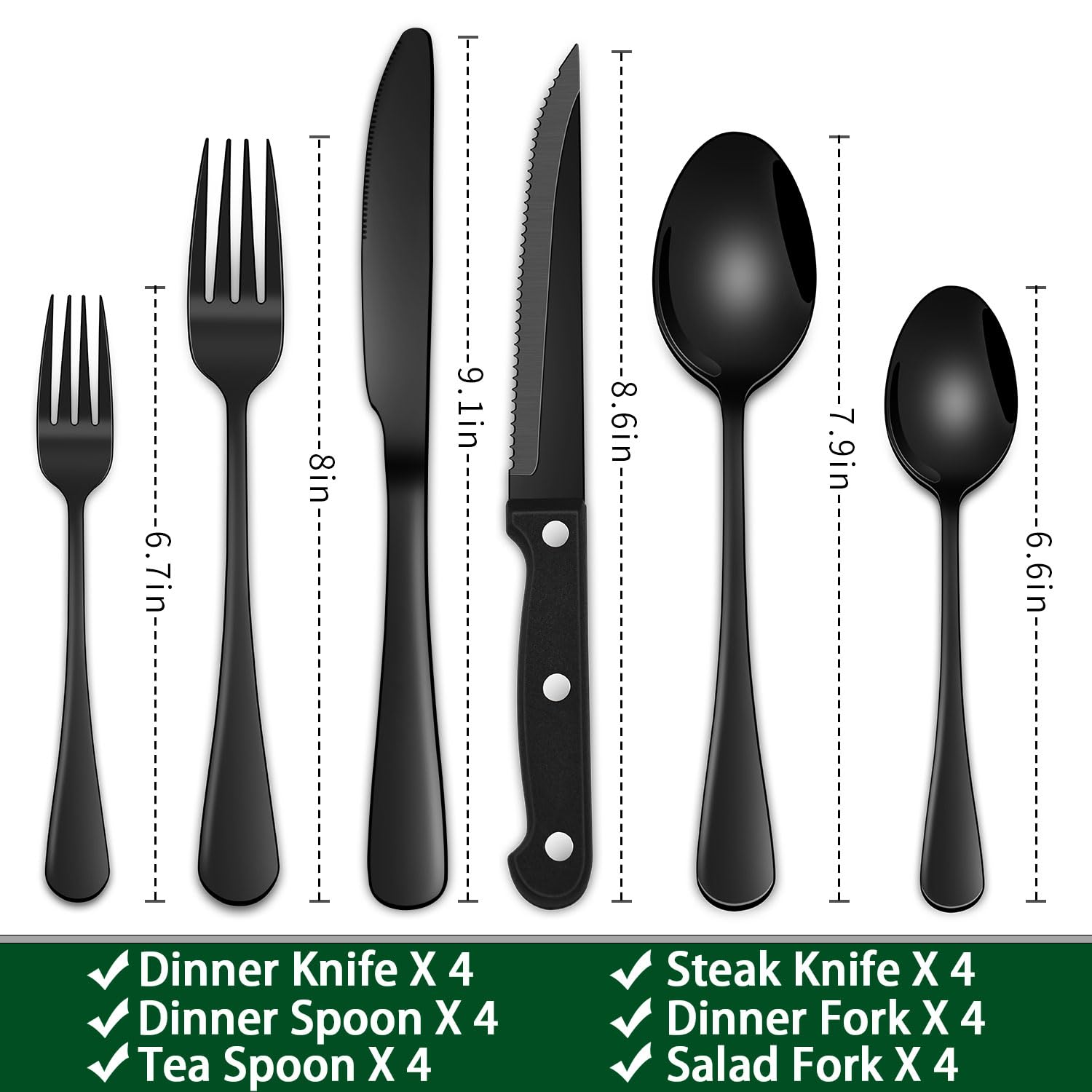 Cuchillos de cena Dehov negro con recubrimiento PVD.