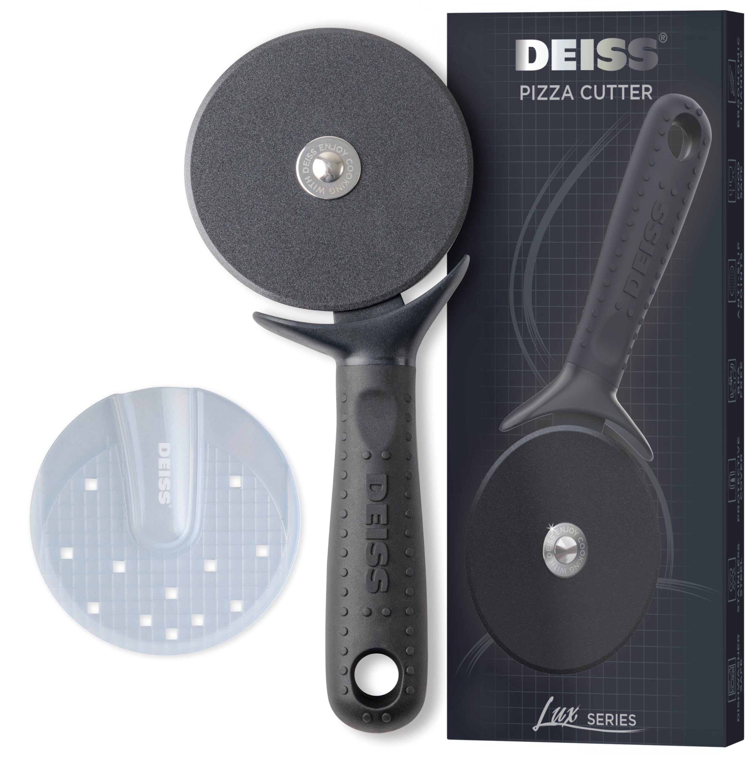 Cortapizza Deiss Lux con rueda de 4 pulgadas para cortes precisos.