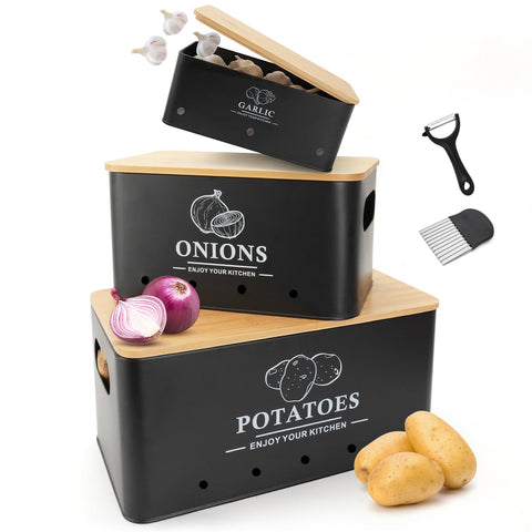 Dekosilave conjunto de almacenamiento de verduras mantiene patatas ordenadas y al alcance.