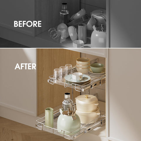 Delamu Acabado cromado resistente protege el estante y aporta brillo al gabinete.