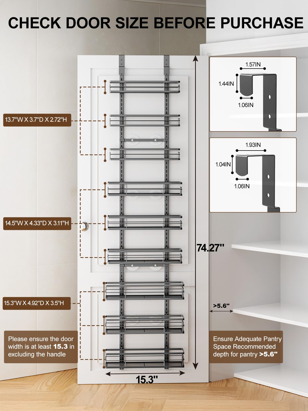 Delamu bandejas grandes para despensa en puerta, ideales para latas y frascos pesados.