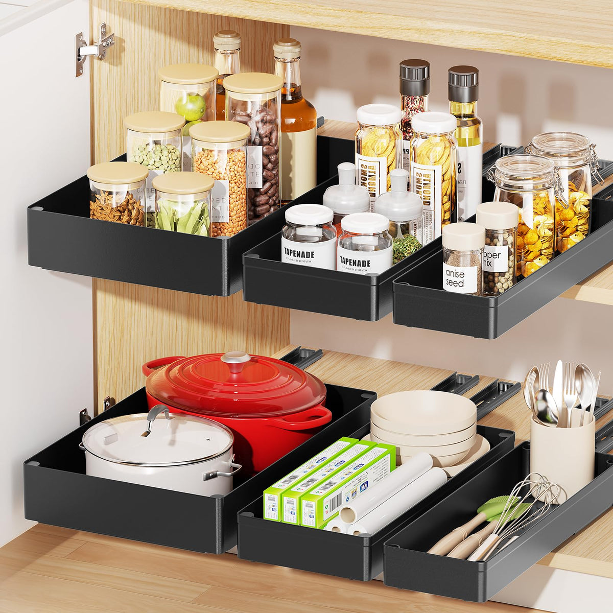 Delamu cajones deslizantes en armario, conjunto de 3 para organización eficiente