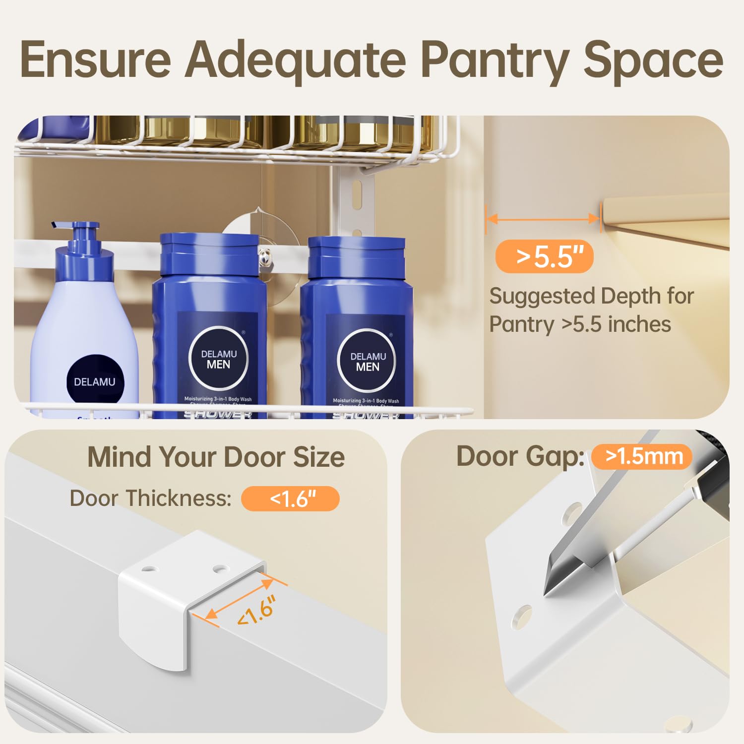 Delamu alta capacidad para latas y condimentos, organizando la despensa con claridad.