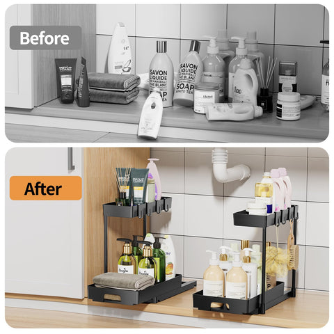 Delamu espacio optimizado para botellas y productos de limpieza.