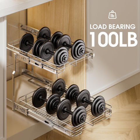 Delamu Estante deslizante 2 niveles de gabinete con capacidad de 100 libras para utensilios.