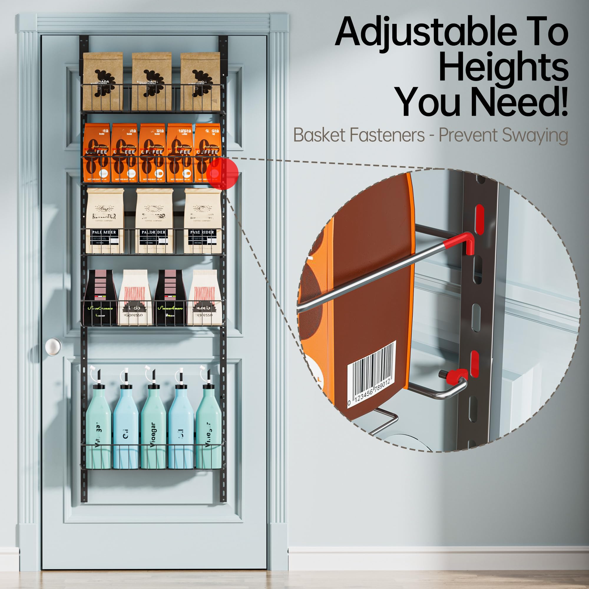 Delamu estantería de despensa para puerta con cestas ajustables.