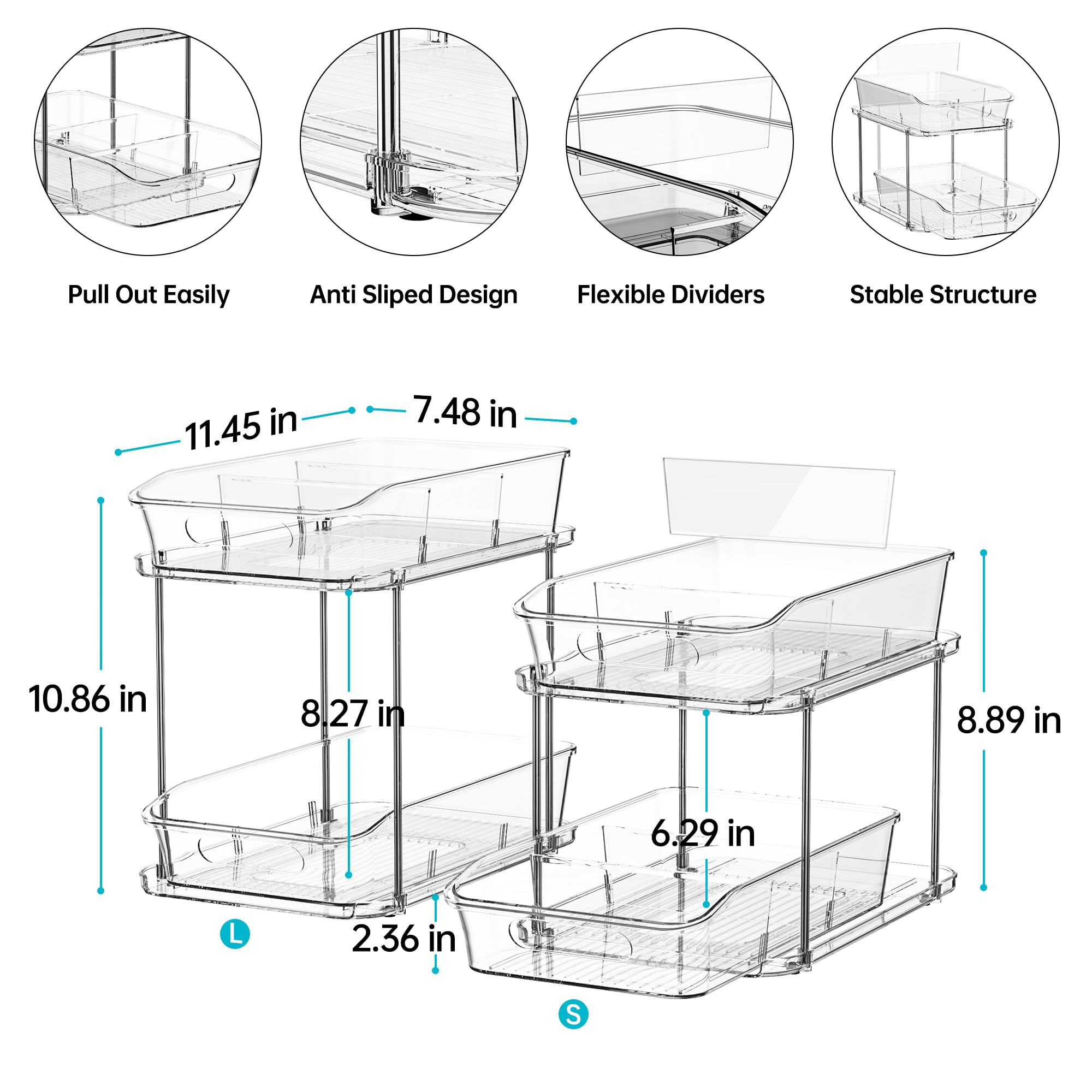 Delamu estantes apilables para cocina y baño, optimización del espacio.