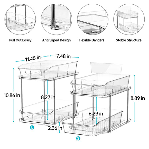 Delamu estantes apilables para cocina y baño, optimización del espacio.