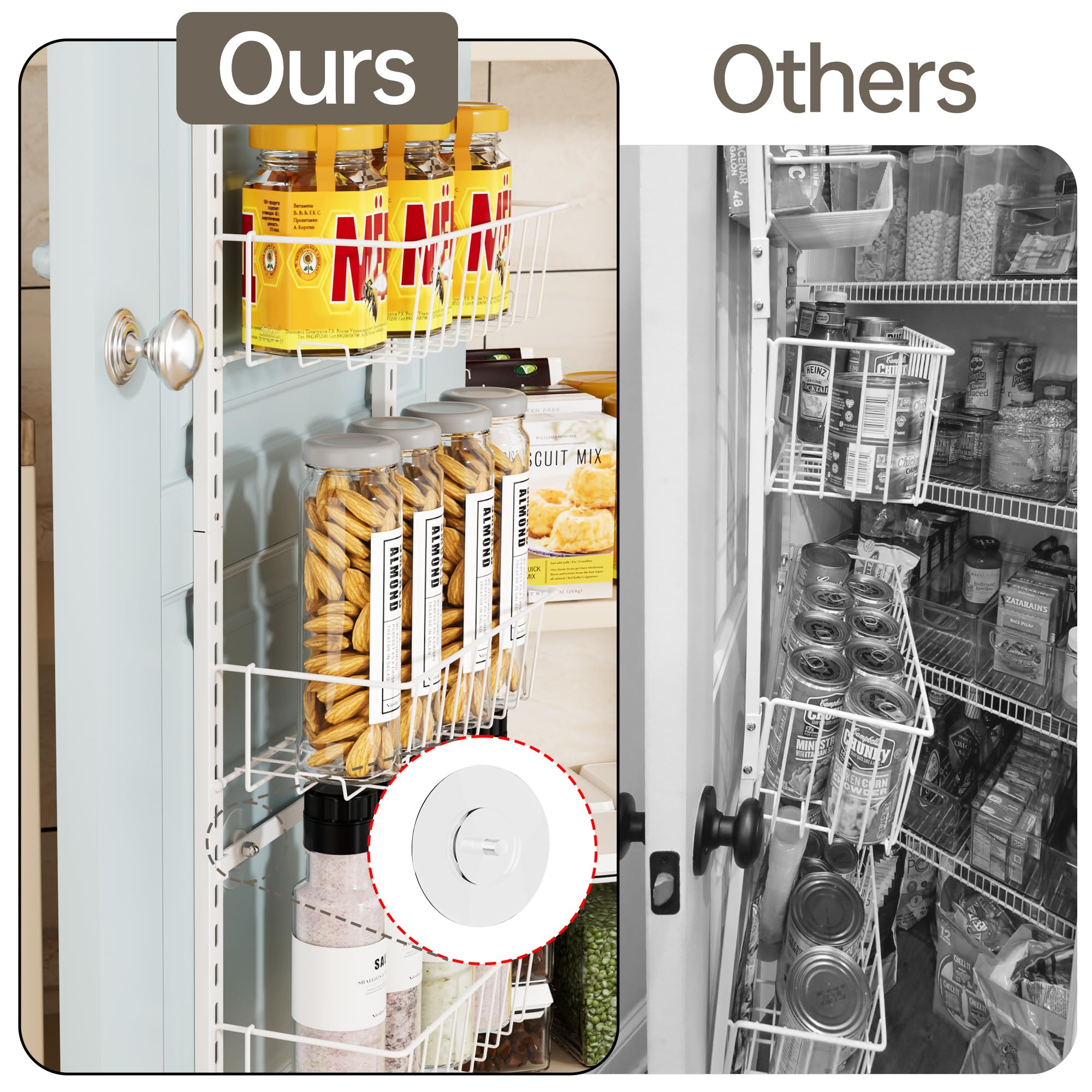 Estantes de metal duradero Delamu para frascos y envases.