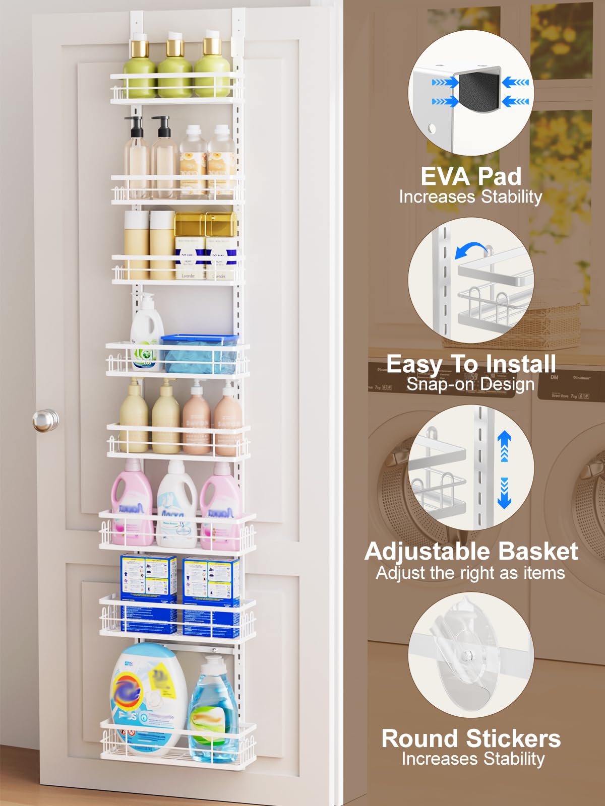 Delamu ganchos ajustables para puerta, instalación sin complicaciones.