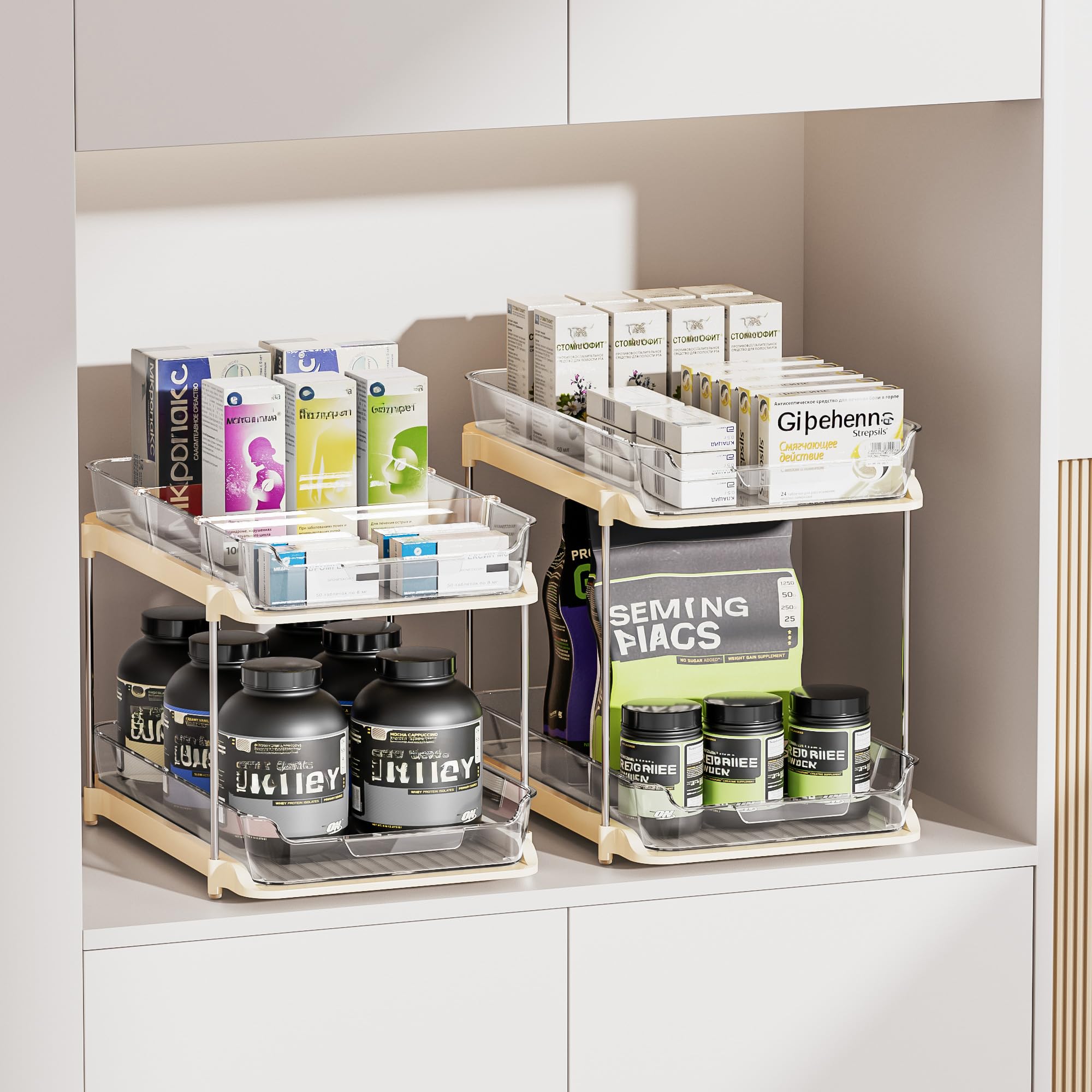 Delamu organizador apilable de tres niveles para maximizar almacenamiento en espacios reducidos.