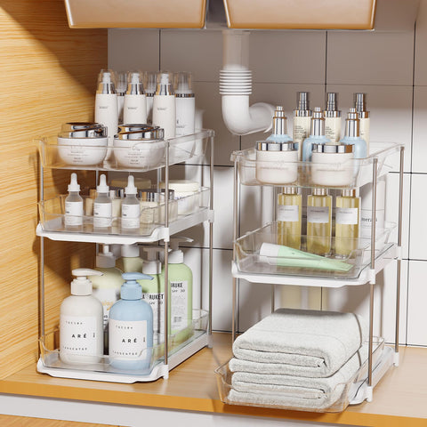 Delamu organizador bajo lavabo 3 niveles deslizante, ideal para maximizar espacio.