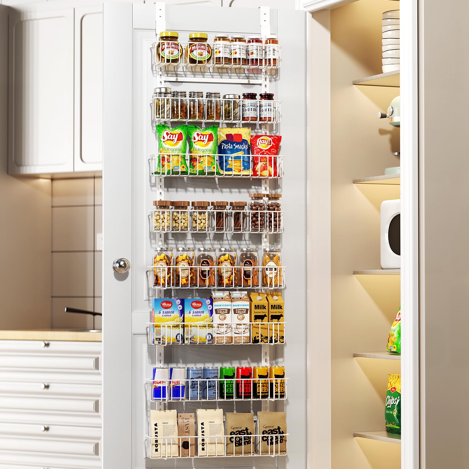 Delamu organizador de puerta para armario con 8 estantes, ideal para especias.