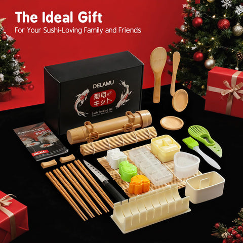 Delamu conjunto sushi 27 en 1 con moldes onigiri en forma animal para snack divertidos.