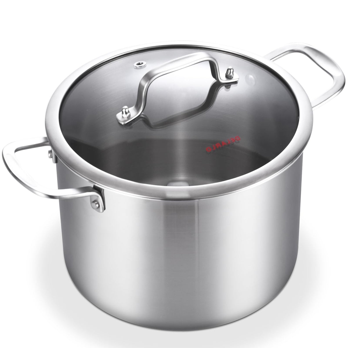 Olla DELARLO tri-ply 6 Qt con tapa, resistente y apta para inducción.
