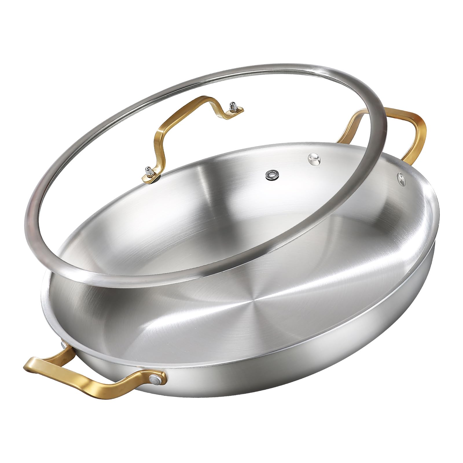 DELARLO Paella Pan de 14 pulgadas con tapa, ideal para porciones familiares