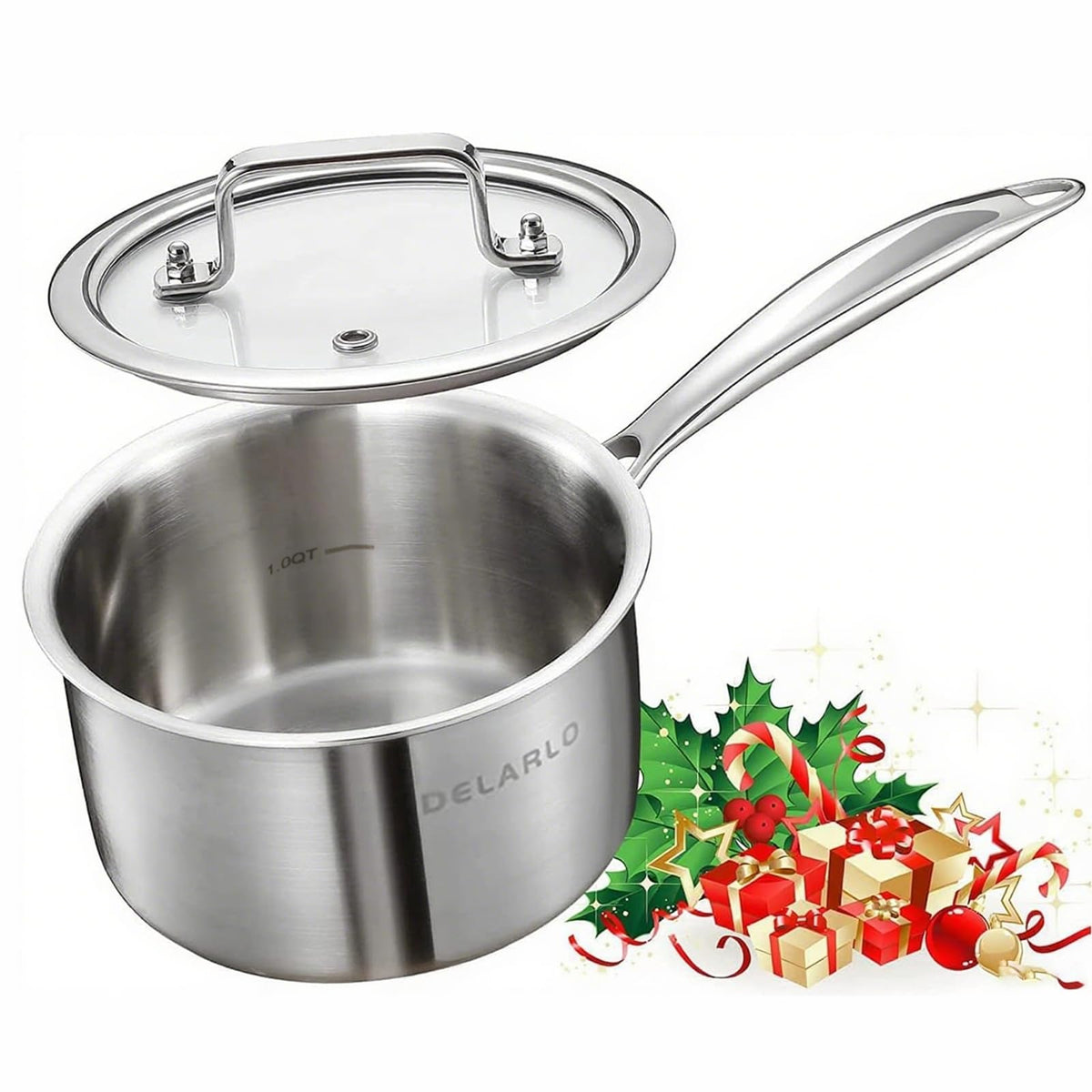 DELARLO sarten inoxidable 2qt con tapa para coccion uniforme