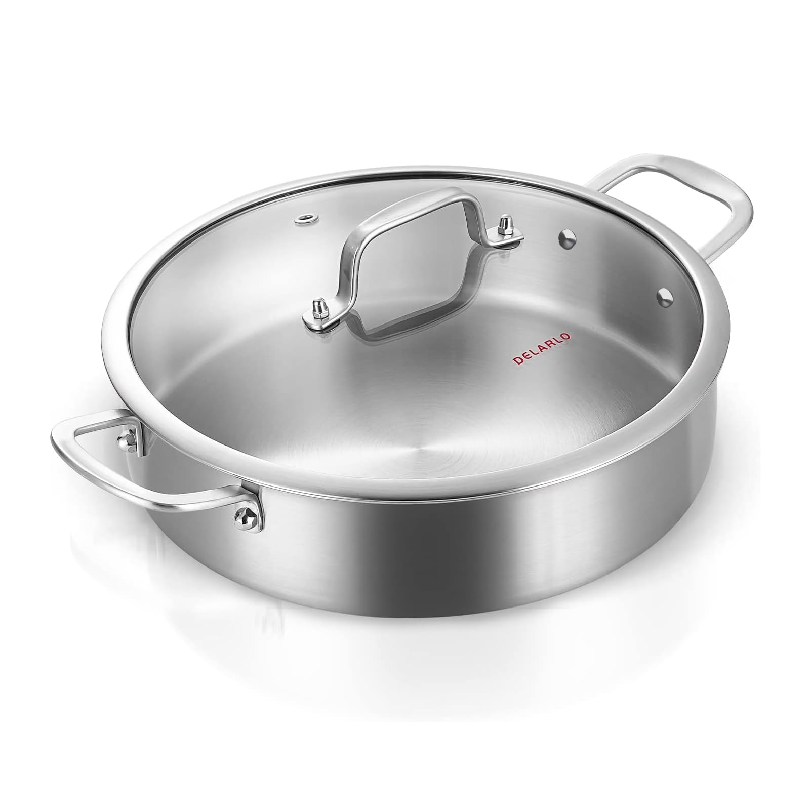 DELARLO sartén saltear 12 pulgadas con tapa, distribución de calor uniforme