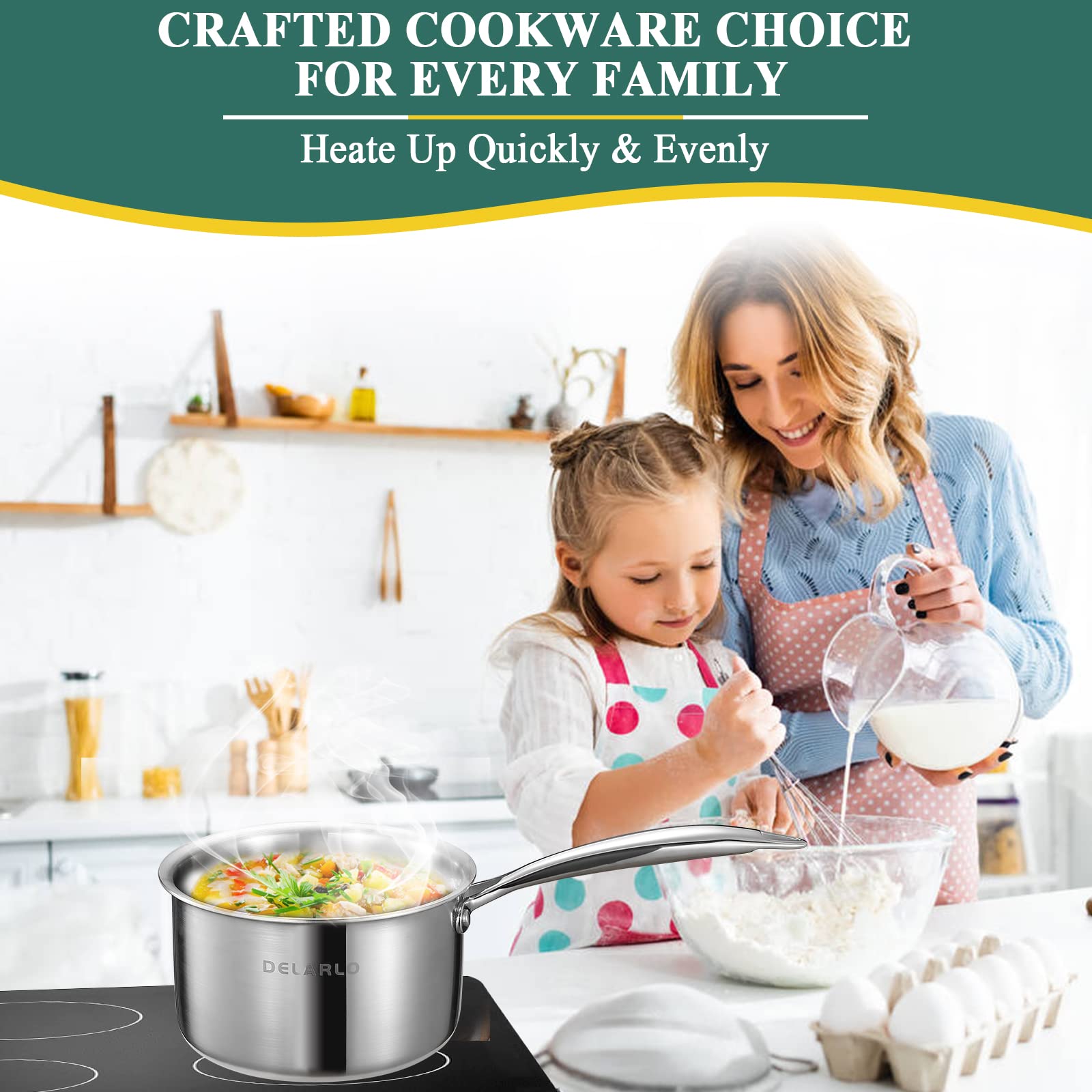Delarlo sartén tri-ple clad 2.5 qt diseño duradero para uso diario