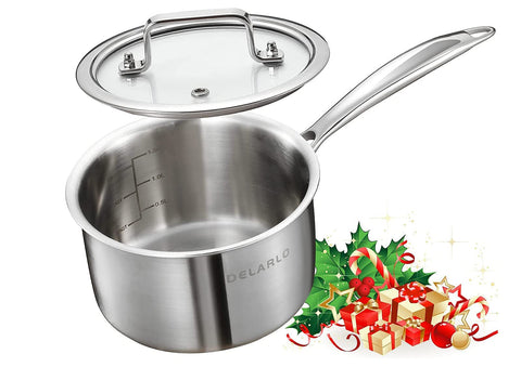 Delarlo sartén tri-ple clad 2.5 qt con tapa de cristal: calor uniforme y monitoreo fácil