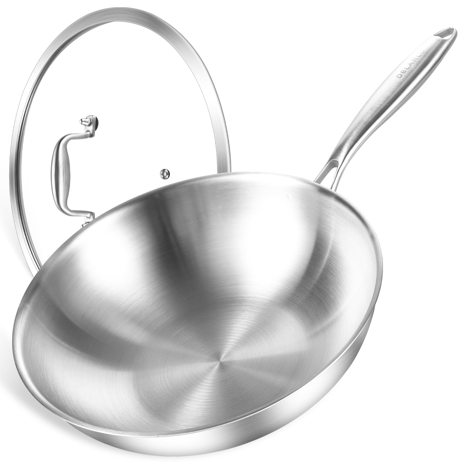 DELARLO WOK 13 pulgadas con tapa: cocción rápida y uniforme para platos familiares.