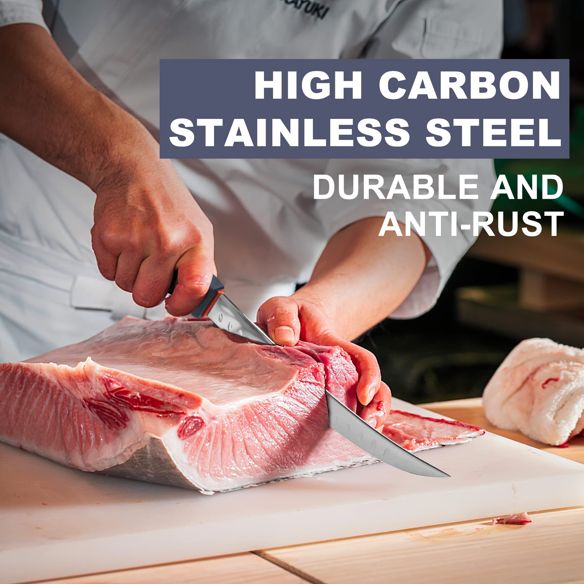DELFINA cuchillo con acero japonés de alto carbono, duradero y afilado.