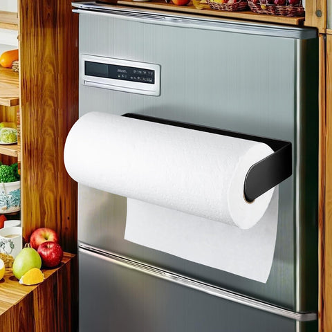 Deliton porta-rollos magnético para nevera, vista frontal, acceso rápido al papel.