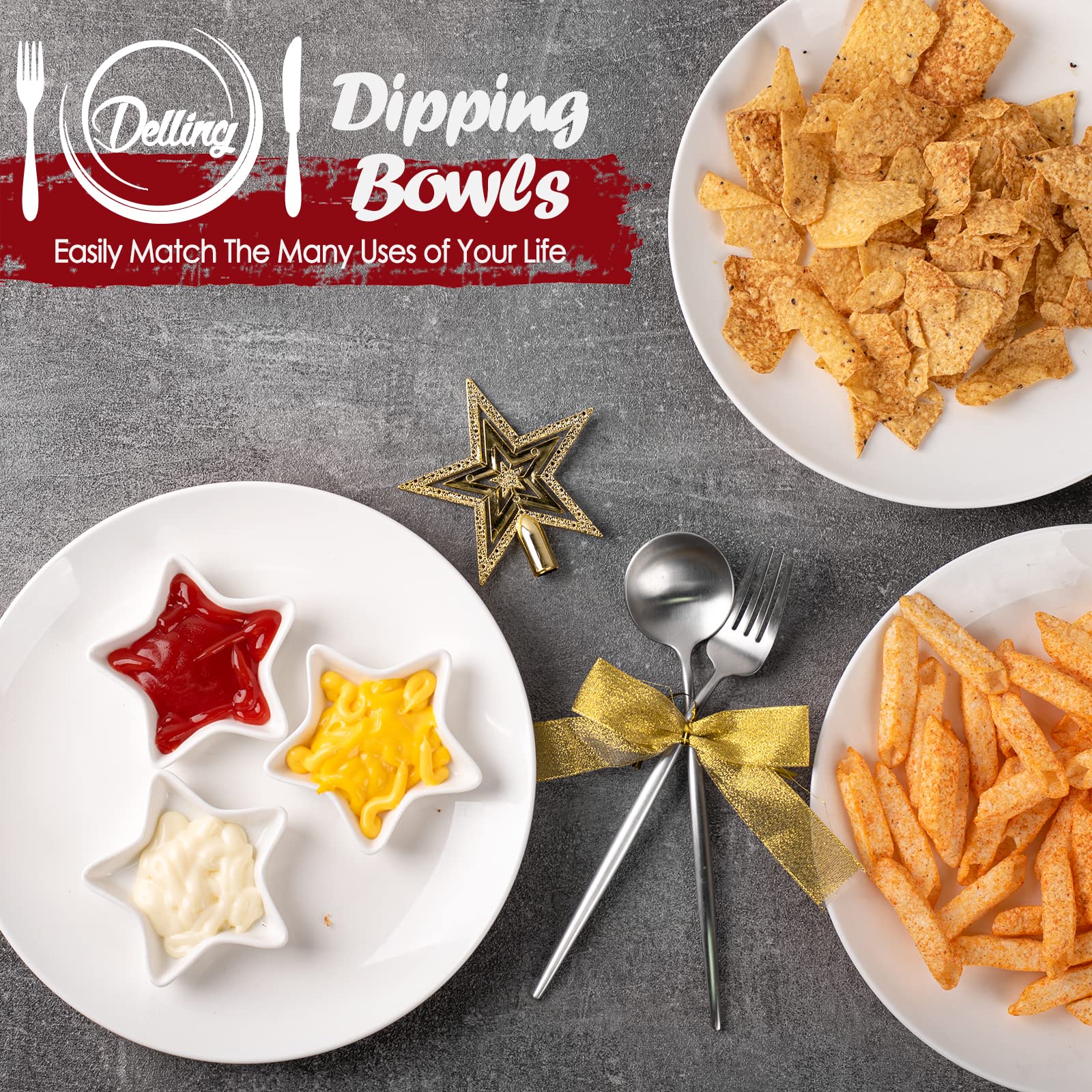 Tazón estrella DELLING para salsa cerámica blanca, perfecto para sushi.