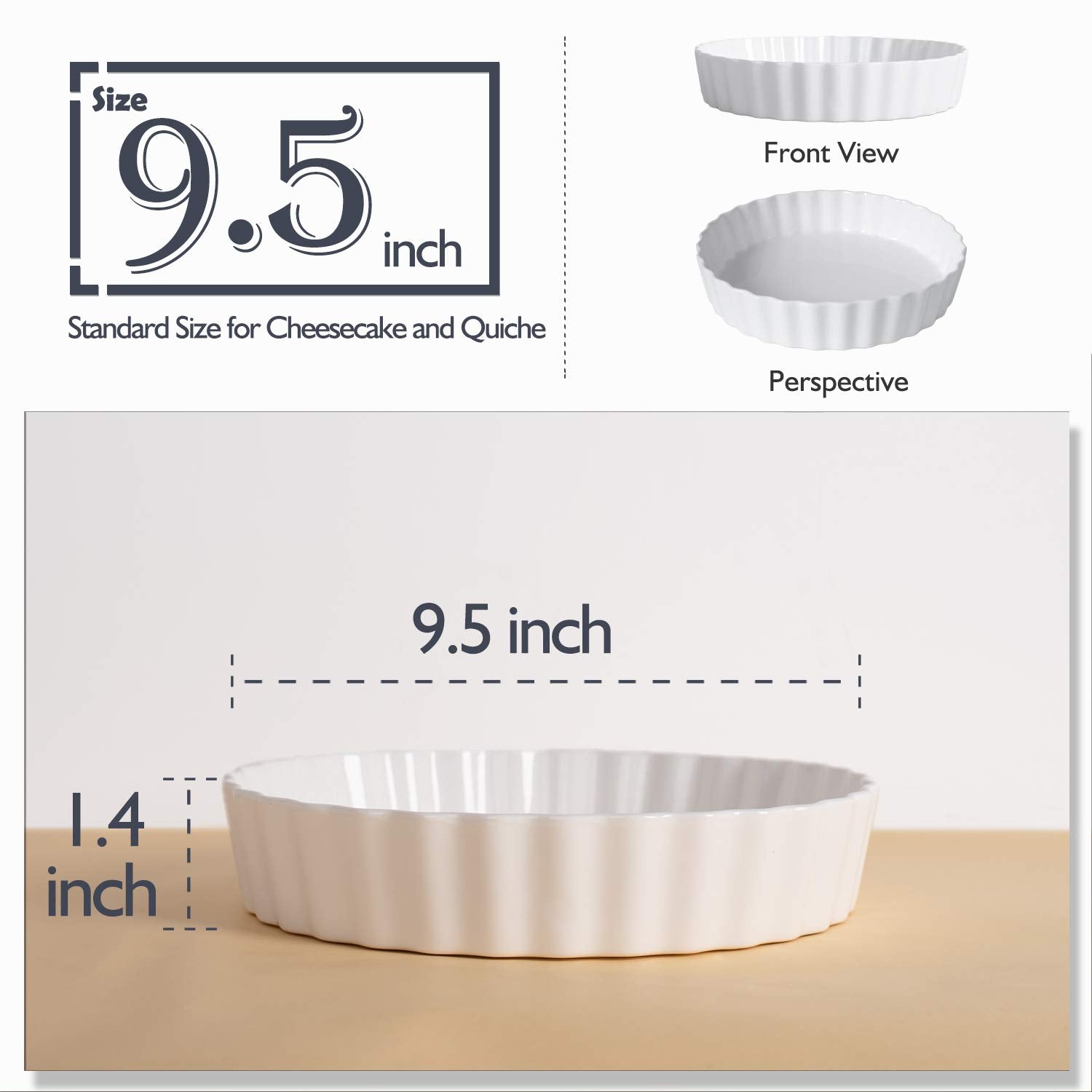 DELLING molde cerámico para quiche con borde ondulado 9-5 pulgadas retiene calor.