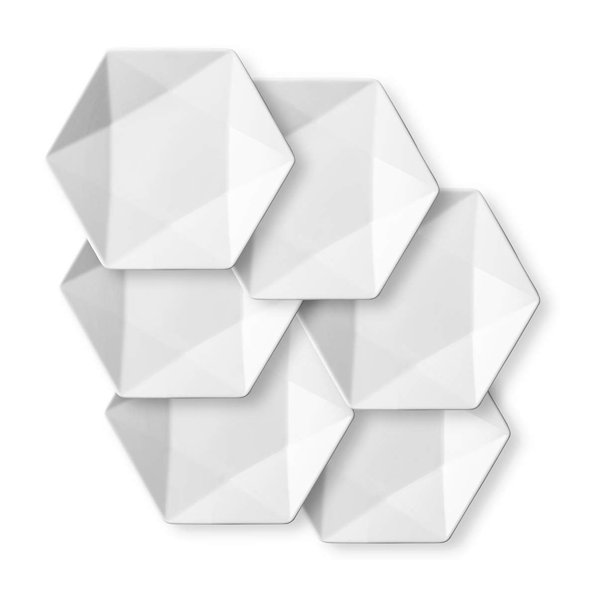 Platos DELLING de aperitivo con diseño geométrico blanco para presentaciones modernas.