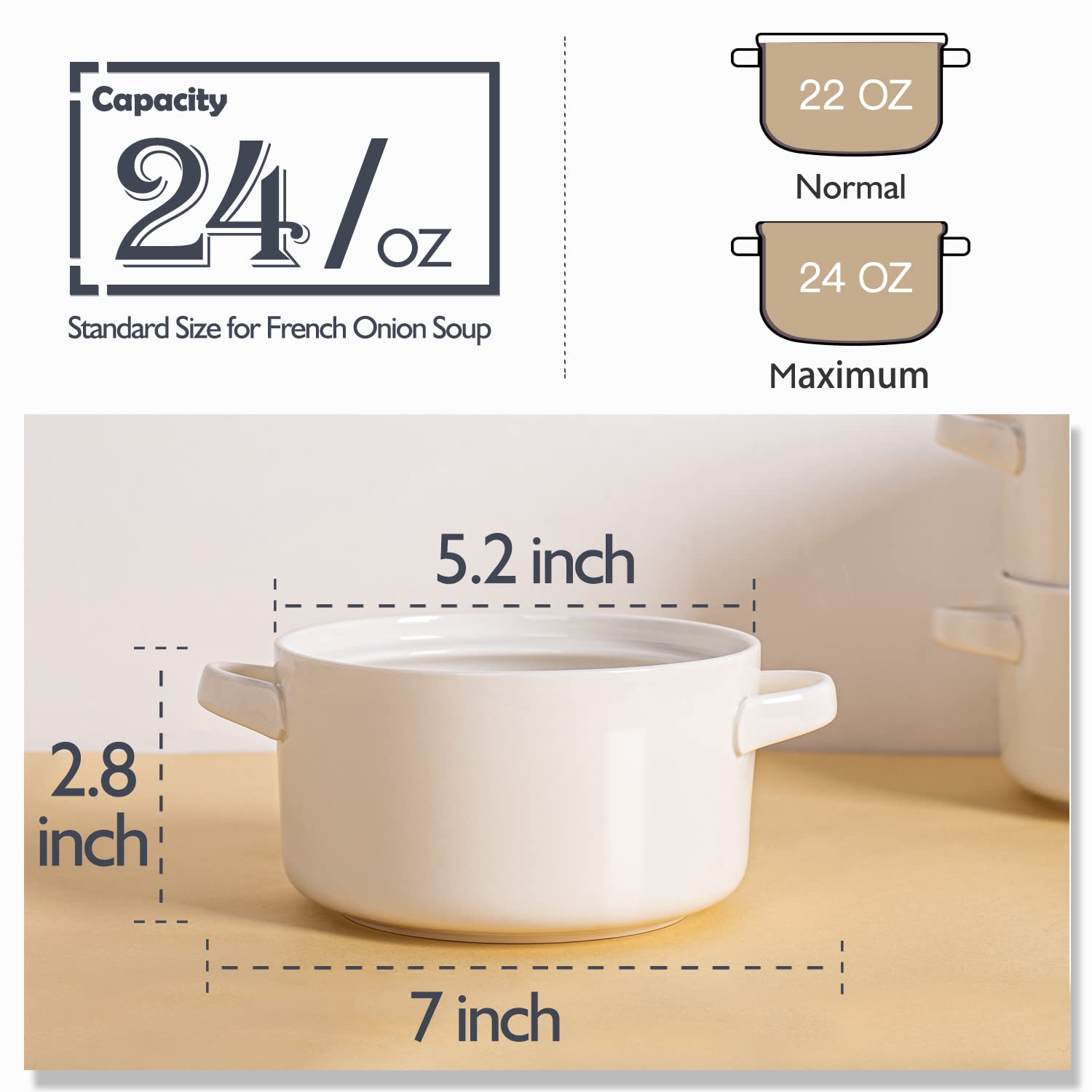 DELLING cuenco de sopa con asas cerámica blanca, ideal para cebolla francesa.