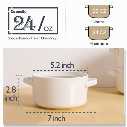 DELLING cuenco de sopa con asas cerámica blanca, ideal para cebolla francesa.
