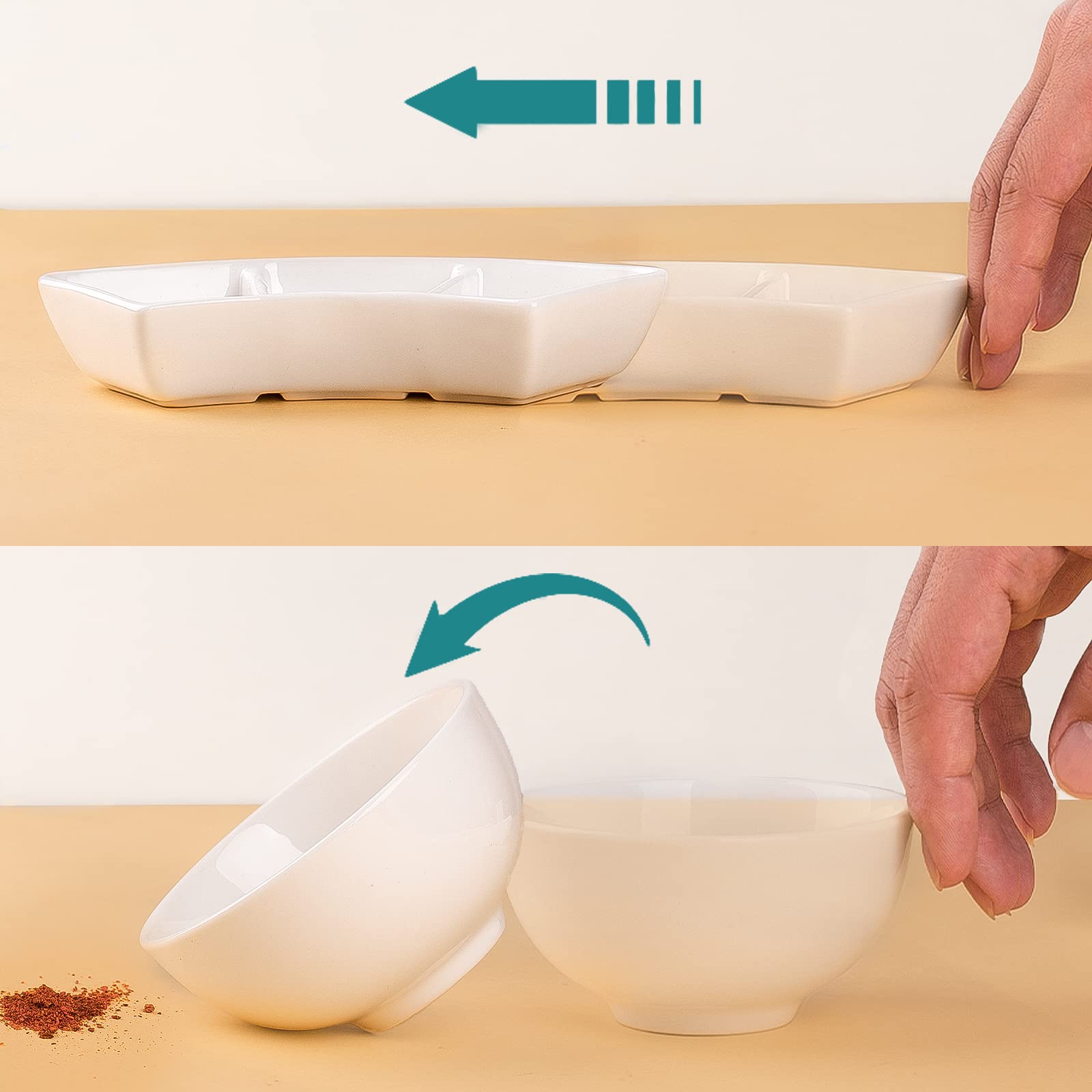 DELLING tazones-salsa-ceramicos-apilables, ahorro de espacio, aptos para lavavajillas.