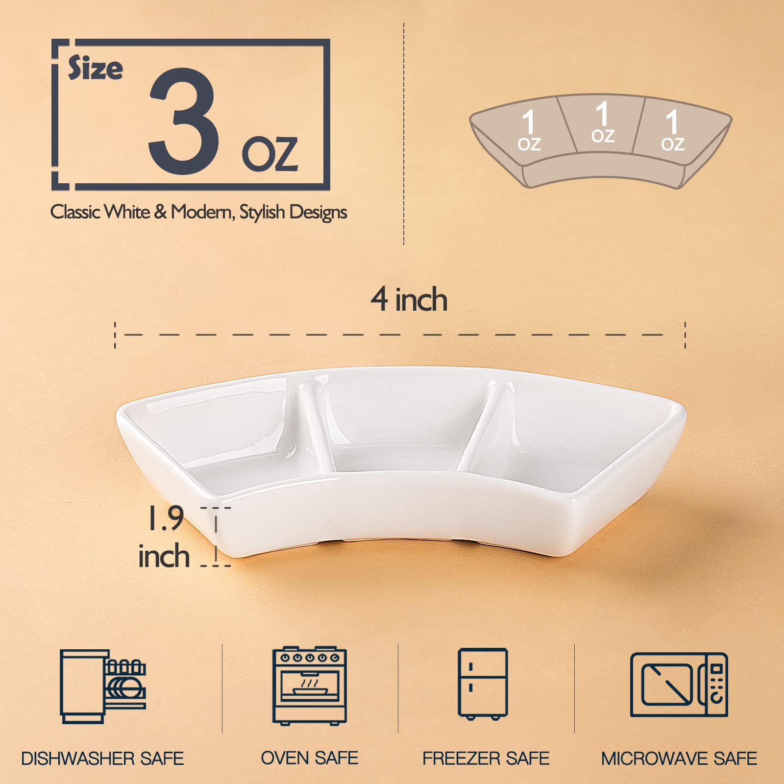 DELLING tazones-salsa-ceramicos-tres-compartimentos, permiten separar salsas sin mezclar.